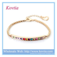 Wholesale crystal inlay 18k gold plated thin chain bracelet beaded bow jewelry